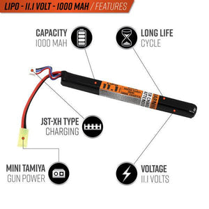 Valken 11.1v 1000mAh Stick Lipo Battery - Long Skinny AK Style