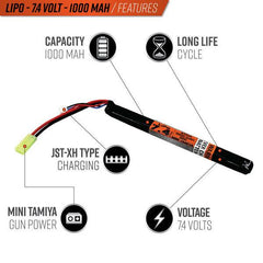 Valken 7.4v 1000mAh Stick Lipo Battery (Compact Long Skinny)
