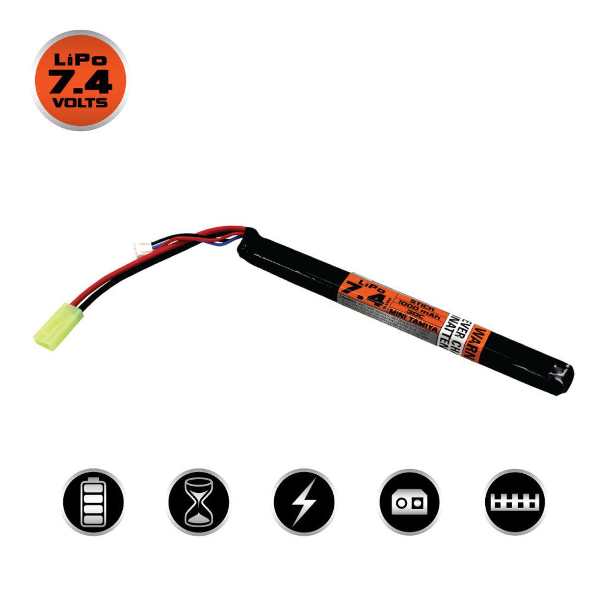 7.4v high c rating lipo battery stick type Valken 7.4v 1000mAh Stick Lipo Battery (Compact Long Skinny) – Airsoft Atlanta