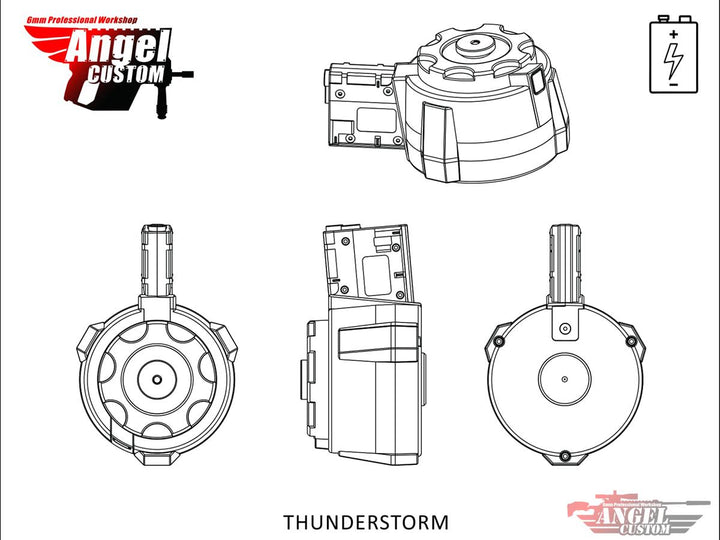 Angel Custom 1500 Round Thunderstorm Electric Winding Drum Magazine (Model: Body Only / Black)