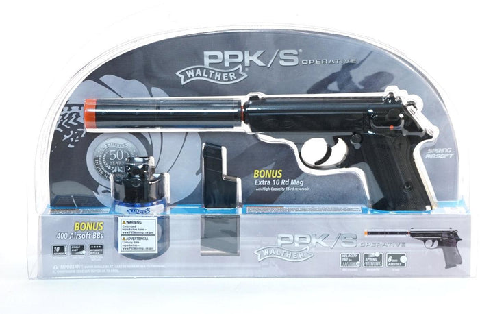 Walther PPK/S Spring Pistol - Black - Operative Kit w/Suppressor