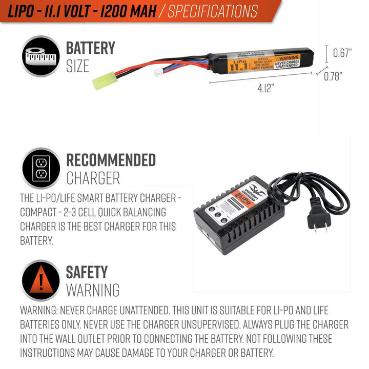 Valken 11.1v 1200mAh Stick Lipo Battery